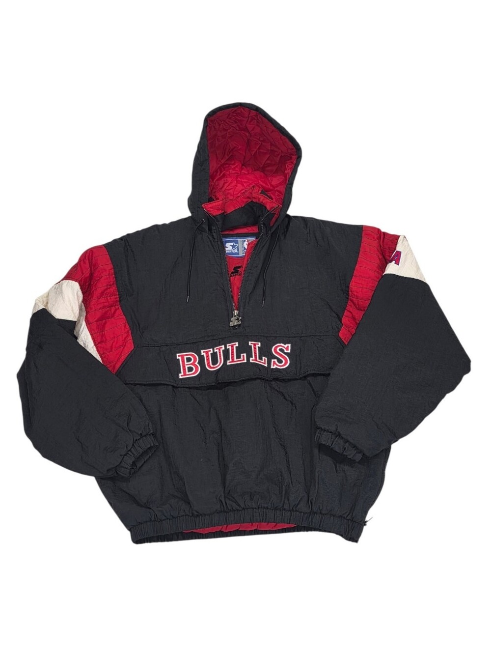 Vintage Starter Chicago Bulls 1/2 Zip Pullover Hooded Jacket Size XL